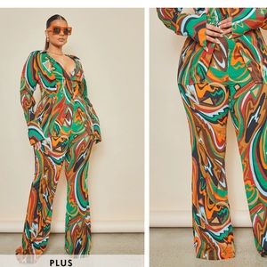 Plus Multi Abstract Print Chiffon Flare Pants
